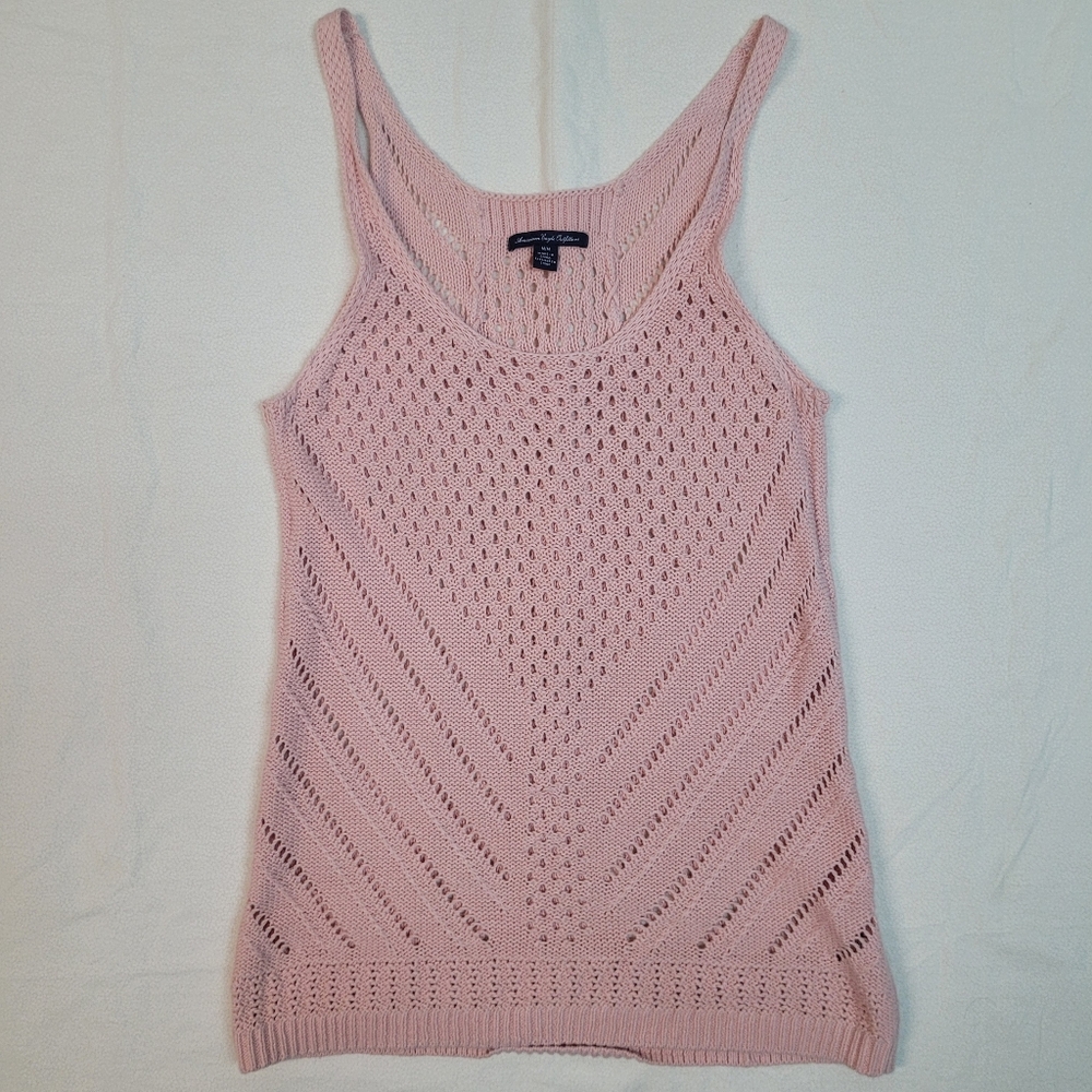 American Eagle Pink Crochet Open Knit Women's Med Top Cottagecore Boho Fairycore